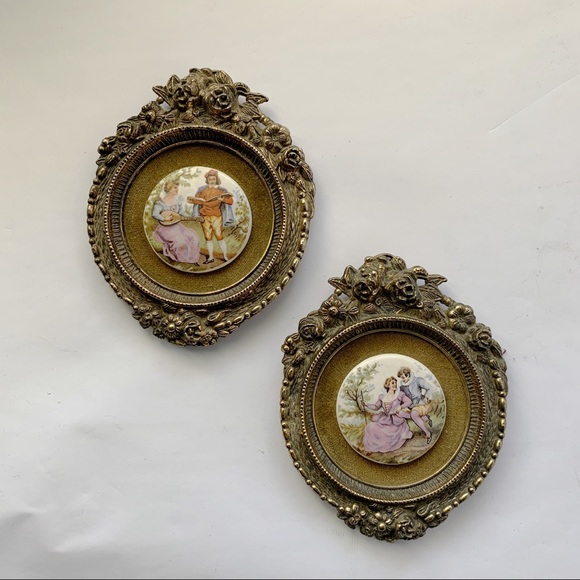 Vintage miniature portraits set of two 4”
